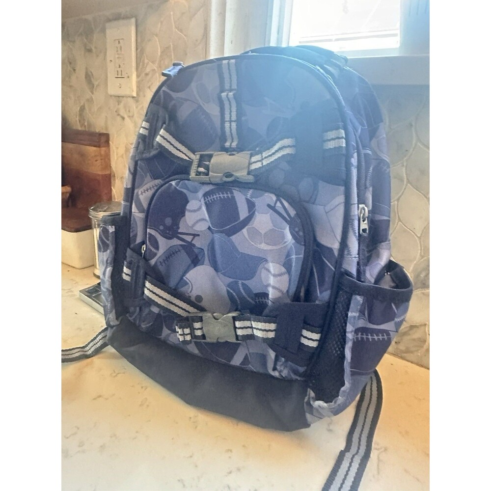 Pottery Barn Kids Mackenzie Backpack Blue Grey Sports Camo Adjustable School Bag - Picture 3 of 9